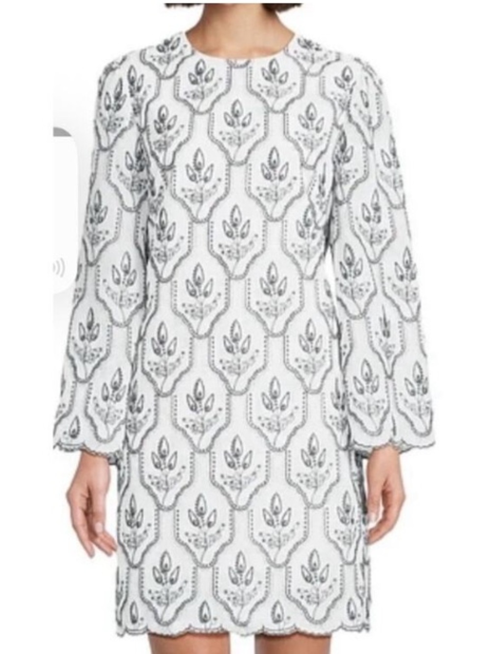 NWT Preston & York White Shift Dress with Black Embroidery Scalloped Hem Size 16